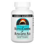 Source Naturals Acetyl L-Carnitine & Alpha-Lipoic Acid 650 mg L-karnitinas Svorio valdymas